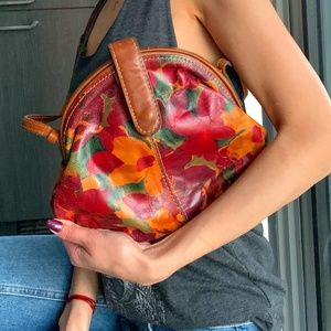 Genuine Leather Purse/ Shoulder Bag with Flower Print